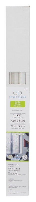Simple Spaces PVCMB-6A Blind, 64 in L, 31 in W, Vinyl, White