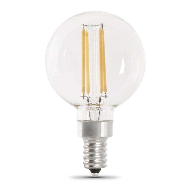 Feit Electric BPG1660950CAFIL/2 LED Light Bulb, Globe, 500 Lumens, 5.5 W, G16 Lamp, E12 Lamp Base, Dimmable