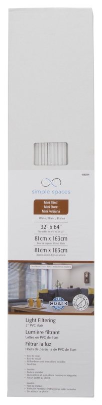 Simple Spaces FWMB-13 Blind, 64 in L, 32 in W, Faux Wood, White