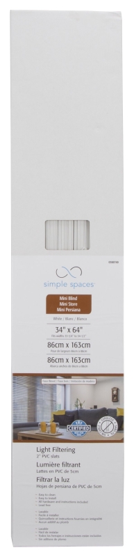 Simple Spaces FWMB-14 Blind, 64 in L, 34 in W, Faux Wood, White