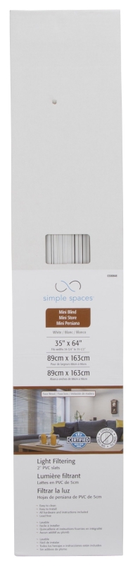 Simple Spaces FWMB-15 Blind, 64 in L, 35 in W, Faux Wood, White