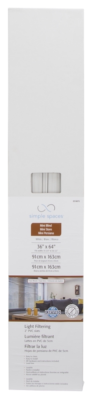 Simple Spaces FWMB-16 Blind, 64 in L, 36 in W, Faux Wood, White