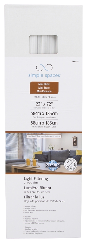 Simple Spaces FWMB-25 Blind, 72 in L, 23 in W, Faux Wood, White
