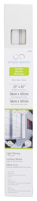 Simple Spaces PVCMB-0A Blind, 42 in L, 23 in W, Vinyl, White