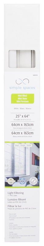Simple Spaces PVCMB-2A Blind, 64 in L, 25 in W, Vinyl, White