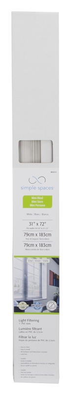 Simple Spaces PVCMB-18A Blind, 72 in L, 31 in W, Vinyl, White