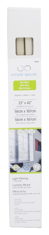 Simple Spaces PVCMB-0AA Blind, 42 in L, 23 in W, Vinyl, Alabaster