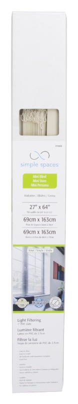 Simple Spaces PVCMB-3AA Blind, 64 in L, 27 in W, Vinyl, Alabaster