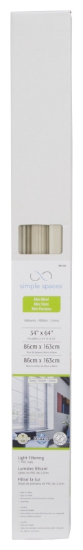 Simple Spaces PVCMB-9AA Blind, 64 in L, 34 in W, Vinyl, Alabaster