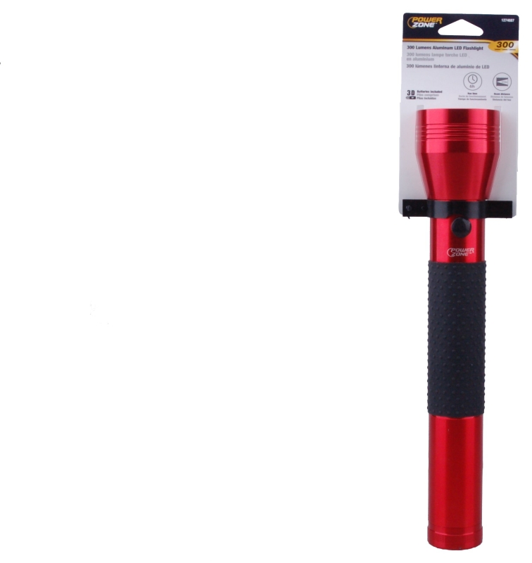 PowerZone 12164 Flashlight, D Battery, D Battery, LED Lamp, 300 Lumens, 210 m Beam Distance, 6 hrs Run Time, Red