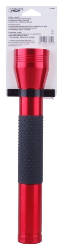 PowerZone 12164 Flashlight, D Battery, D Battery, LED Lamp, 300 Lumens, 210 m Beam Distance, 6 hrs Run Time, Red