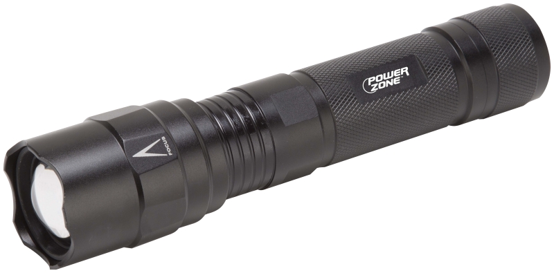 PowerZone 12083 Tactical Flashlight, AA Battery, LED Lamp, 400 Lumens, 120 m Beam Distance, 10 hrs Run Time, Black