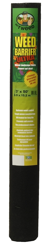 TWD Weed Barrier Ultra WBU50NH Landscape Fabric, Professional, 50 ft L, 3 ft W, Polypropylene, Black