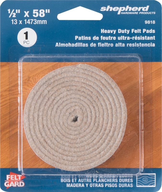 Shepherd Hardware Felt ClothGard Series 9818 Protective Pad Roll, Felt Cloth, Beige, 58 in L, 1/2 in W, Rectangular