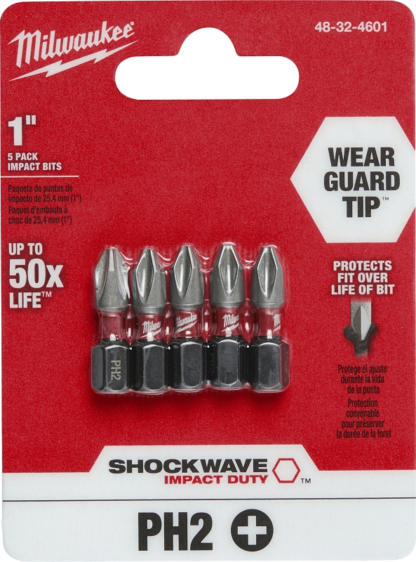 Milwaukee 48-32-4601 Insert Bit, #2 Drive, Phillips Drive, 1/4 in Shank, Hex Shank, 1 in L, Proprietary Steel