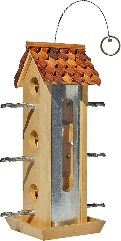 Perky-Pet 50171 Tin Jay Wood Bird Feeder, 2 lb, Fir Wood, Hanging/Pole Mounting
