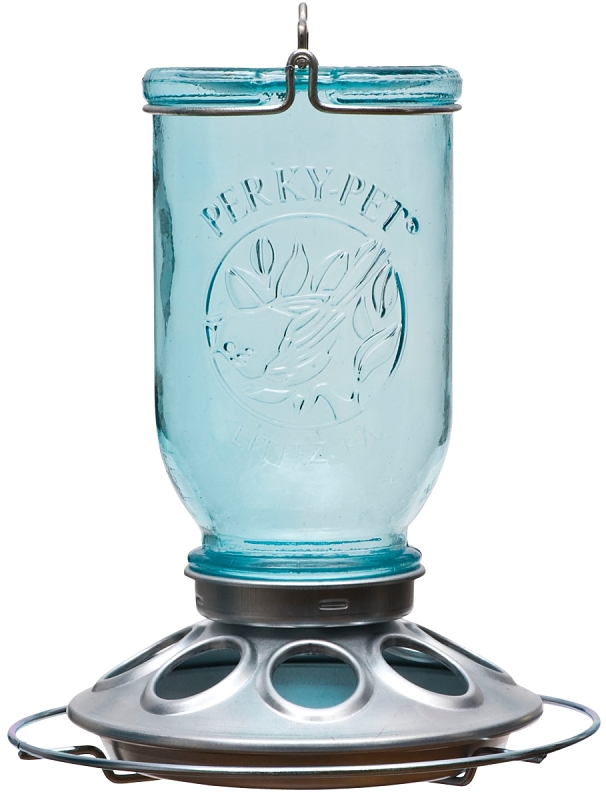 Perky-Pet 784 Wild Bird Feeder, Mason Jar, 1 lb, Vintage Blue, Hanging Mounting
