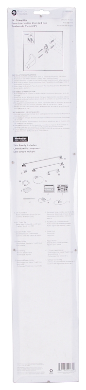 Boston Harbor CSC3L522 Towel Bar, 24 in L Rod, Chrome, Surface
