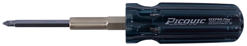 Picquic SIXPAC Plus Series 88001 Multi-Bit Screwdriver, 1/4 in Tip, Hex Tip, Phillips, Robertson, Slotted Drive