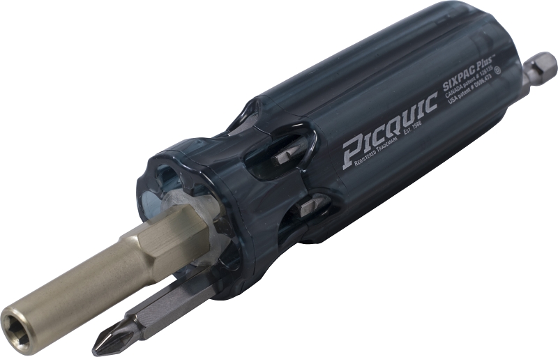 Picquic SIXPAC Plus Series 88001 Multi-Bit Screwdriver, 1/4 in Tip, Hex Tip, Phillips, Robertson, Slotted Drive