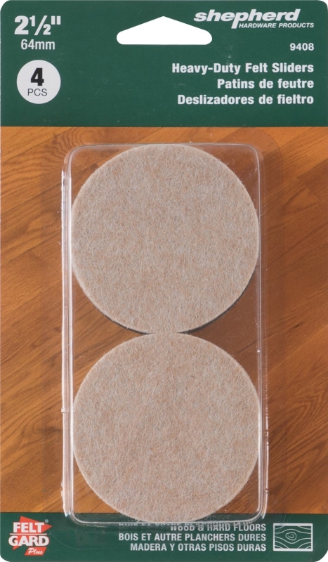 Shepherd Hardware 9408 Slider Pad, Felt Cloth, Beige, 2-1/2 in Dia, 1/2 in Thick, Round