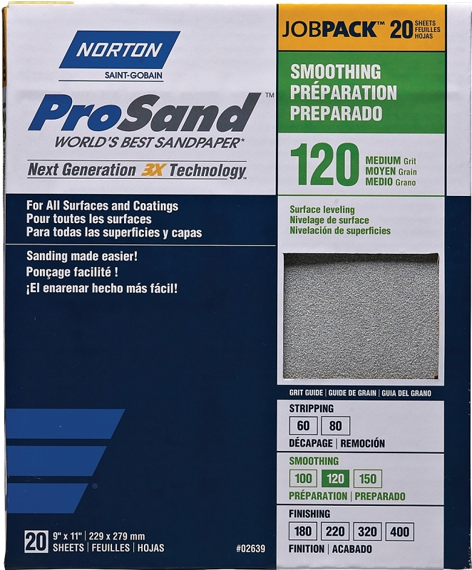Norton ProSand 07660702628 Sanding Sheet, Blue, 11 in L, 9 in W, Medium, 120 Grit, Aluminum Oxide Abrasive