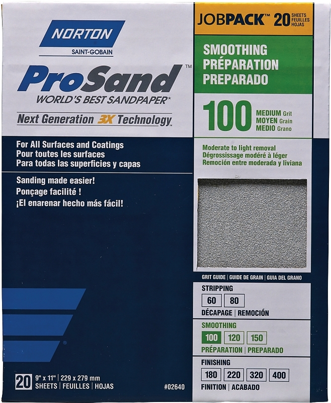 Norton ProSand 07660702629 Sanding Sheet, Blue, 11 in L, 9 in W, Medium, 100 Grit, Aluminum Oxide Abrasive