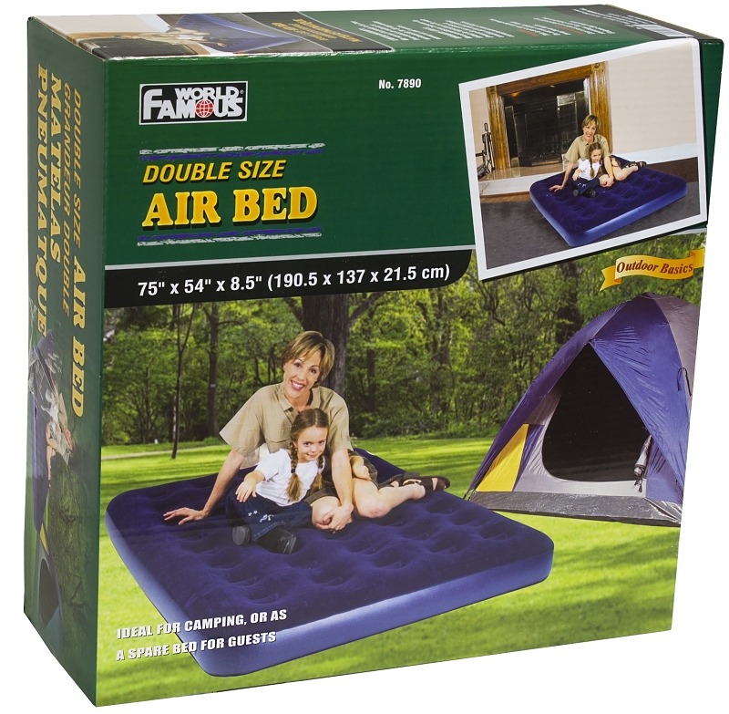 World Famous 7890 Velour Top Air Bed, 75 in L, 52 in W, Double, Vinyl