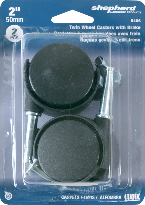 Shepherd Hardware 9406 Swivel Caster with Brake, 2 in Dia Wheel, Nylon Wheel, Black, 75 lb