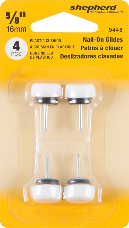 Shepherd Hardware 9445 Furniture Glide, Round, 5/8 in Dimensions, Plastic, White, 4/PK