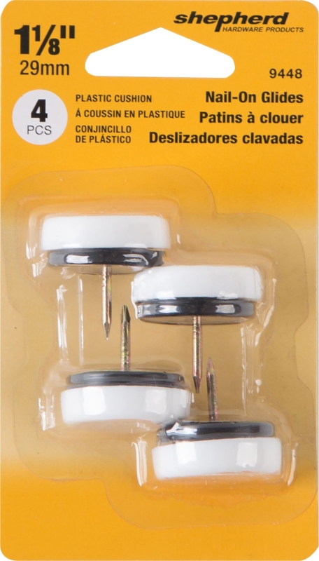 Shepherd Hardware 9448 Furniture Glide, Round, 1-1/8 in Dia Dimensions, Plastic, White, 4 PK