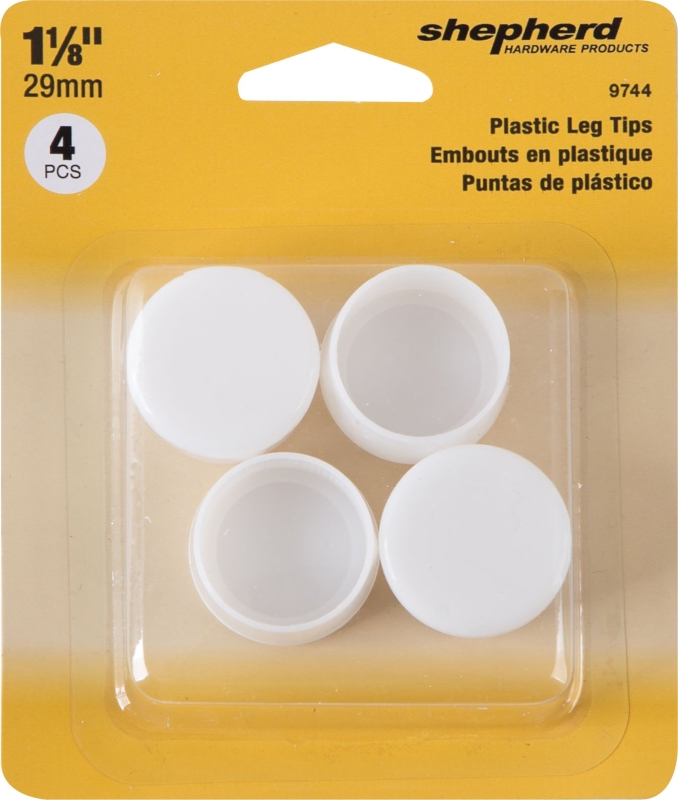 Shepherd Hardware 9744 Furniture Leg Tip, Round, Plastic, White, 1-1/8 in Dia