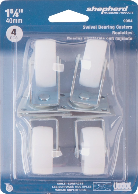 Shepherd Hardware 9054 Swivel Caster, 1-1/4 x 1-3/4 in Plate, 4.63 in W x 1-1/2 in D x 6-1/2 in H Dimensions, White