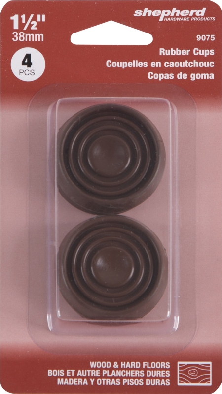Shepherd Hardware 9075 Caster Cup, Round, 1-1/2 in Dimensions, Rubber, Brown, 4/PK