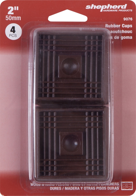Shepherd Hardware 9076 Caster Cup, Square, 2 in Dimensions, Rubber, Brown, 4 PK