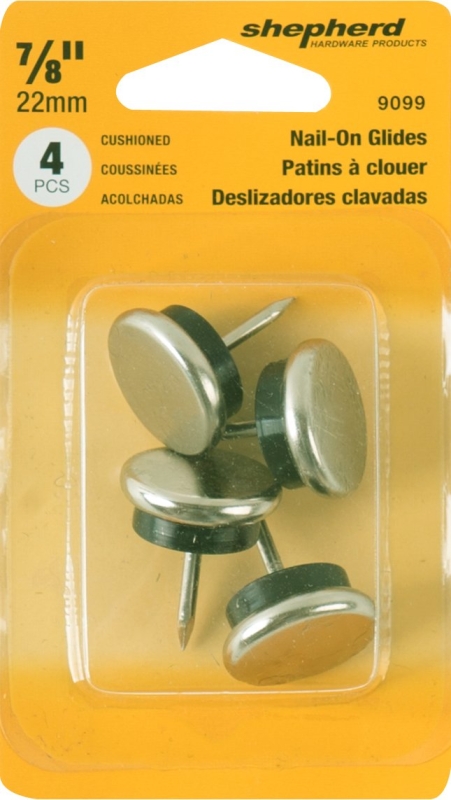 Shepherd Hardware 9099 Furniture Glide, Round, 7/8 in Dia Dimensions, Nickel, Silver, 4 PK