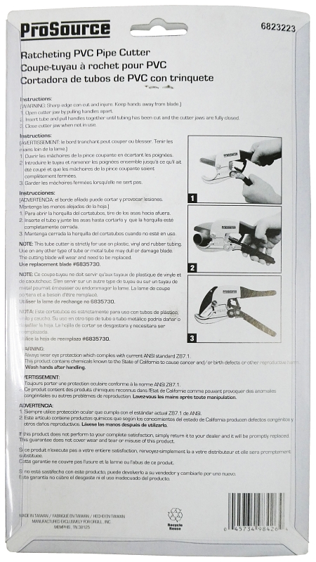 ProSource PE-42-S-3L PVC Pipe Cutter, 1-5/8 in Max Pipe/Tube Dia, Steel Blade