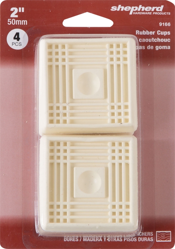 Shepherd Hardware 9166 Caster Cup, Square, 2 in Dimensions, Rubber, Off-White, 4 PK