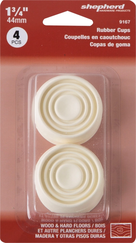 Shepherd Hardware 9167 Caster Cup, Round, 1-3/4 in Dimensions, Rubber, Off-White, 4/PK