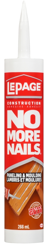 LePage No More Nails 1654662 Paneling and Molding Construction Adhesive, White, 266 mL Cartridge