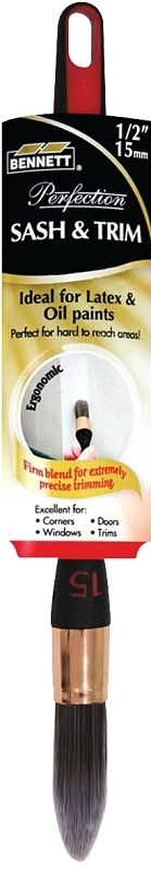 Bennett PRF RND 15 Paint Brush, 1/2 in W, Nylon/Polyester Bristle, Ergonomic Handle