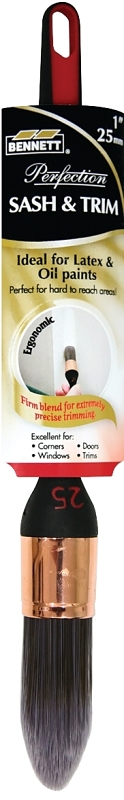 Bennett PRF RND 25 Paint Brush, 1 in W, Nylon/Polyester Bristle, Ergonomic Handle