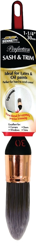 Bennett PRF RND 30 Paint Brush, 1-1/4 in W, Round, Trim Brush, Polyester Bristle, Ergonomic Handle