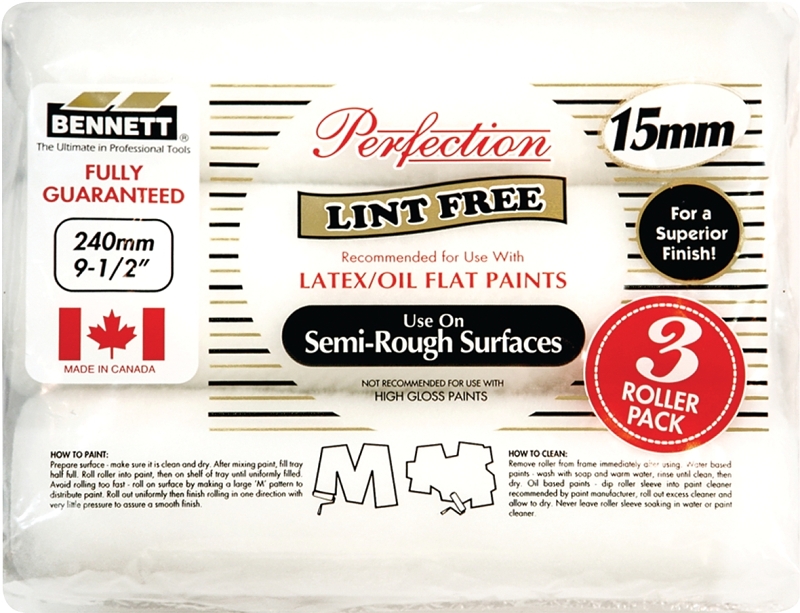Bennett 3PK LF-15 Roller Refill, 15 mm Thick Nap, 240 mm L, Fabric Cover