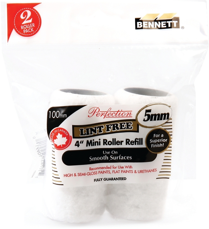 Bennett 2X4IN LF LO-PK LI Mini Roller Refill, 5 mm Thick Nap, 100 mm L, Fabric Cover