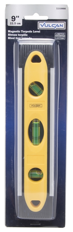 Vulcan TM-15 Torpedo Level, 9 in L, 3-Vial, 2-Hang Hole, Magnetic, Plastic