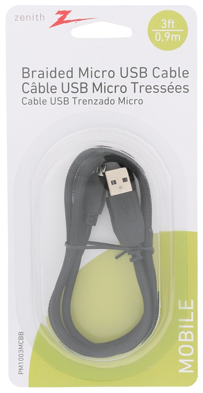 Zenith PM1003MCBB USB Cable, Black Sheath, 3 ft L