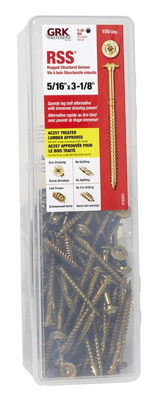 GRK Fasteners RSS 12221 Structural Screw, 5/16 in Thread, 3-1/8 in L, Washer Head, Star Drive, Steel