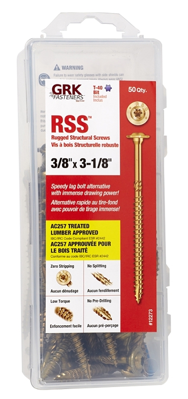 GRK Fasteners RSS 12273 Structural Screw, 3/8 in Thread, 3-1/8 in L, Washer Head, Star Drive, Steel, Climatek, 50 PAIL