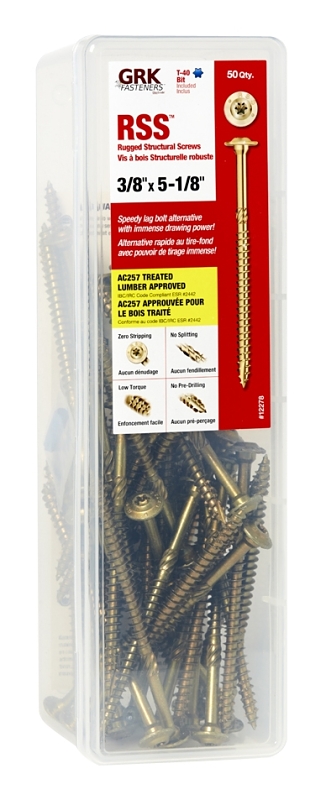 GRK Fasteners RSS 12278 Structural Screw, 3/8 in Thread, 5-1/8 in L, Washer Head, Star Drive, Steel, Climatek, 50 PAIL